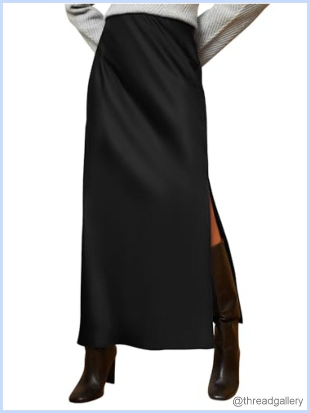 Satin Silk Maxi Skirt High Waisted Slit Flowy A-Line Long Skirt